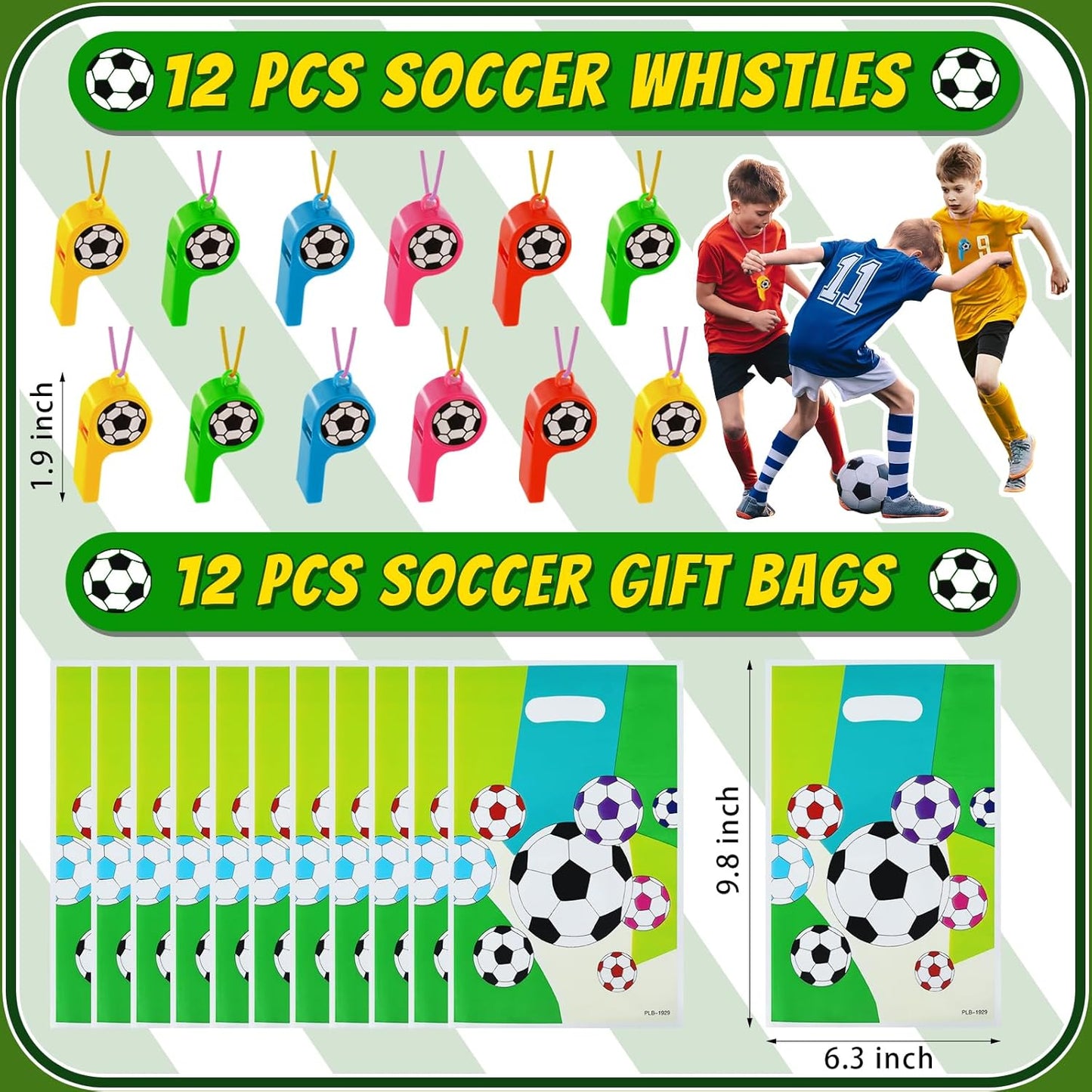 122 Pcs Soccer Party Favors Set with Goodie Bags, Slap Bracelets, Tattoo Stickers, Puzzle Toys, Stickers, Whistles, Party Supplies and Decorations
