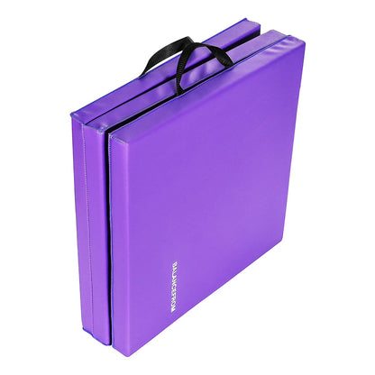 6 Ft. X 2 Ft. X 2 In. Three Fold Folding Exercise Mat with Carrying Handles for MMA, Gymnastics and Home Gym, Purple