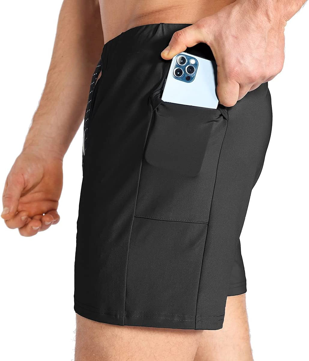 Men'S Lightweight Gym Shorts with Zip Pocket,Stretch Fitted Quick Dry Athletic Shorts Men for Workout Exercise