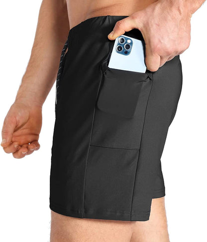 Men'S Lightweight Gym Shorts with Zip Pocket,Stretch Fitted Quick Dry Athletic Shorts Men for Workout Exercise