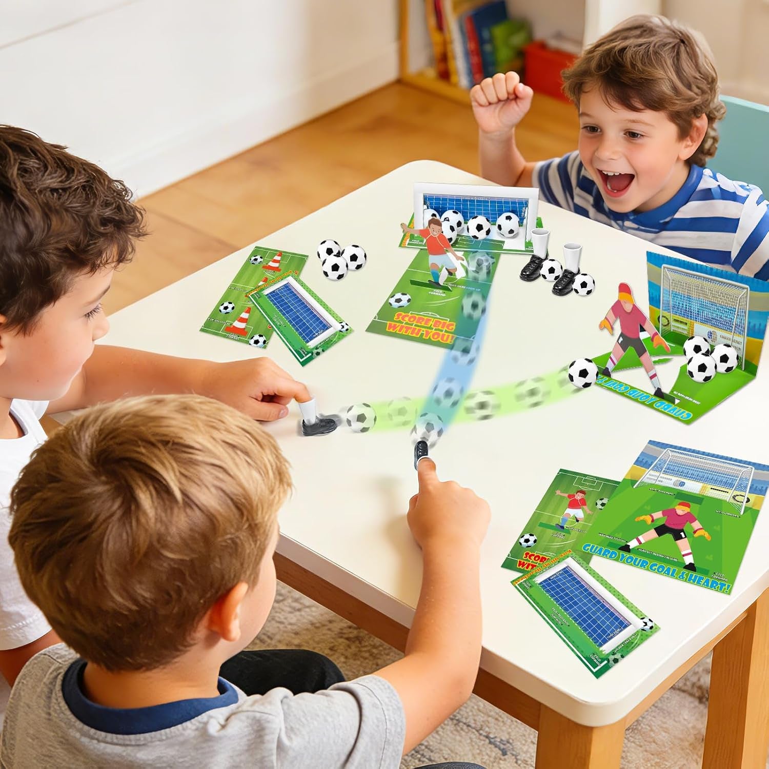 [3D Goal Cards]24 Pack Valentines Day Gifts for Kids Finger Soccer Game with Valentines Day Cards for Kids School,Football Balls Tabletop Game for Party Favors Toddles Boys Girls Class Exchange Prizes