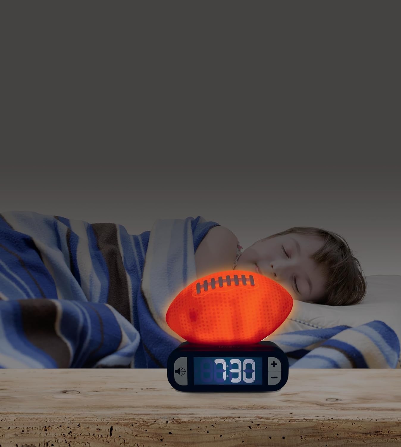 , American Football - Night Light Alarm Clock, Sounds and Melodies, Backlit LCD Screen, Luminescent, Snooze, Orange/Blue, RL800SO