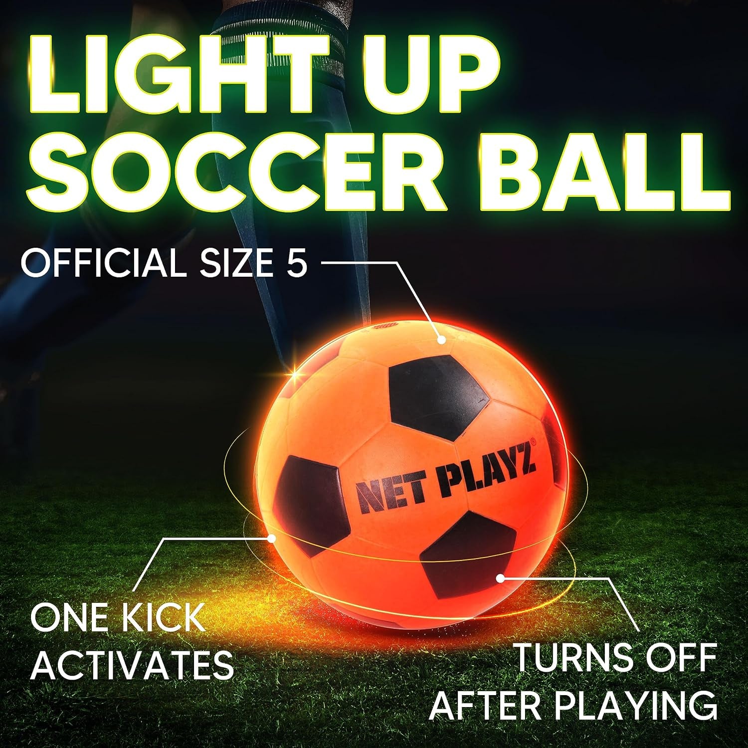Light up Glow in the Dark Soccer Ball Soccer Net | Football Gift for Boys Girls Kids Teens & Youths