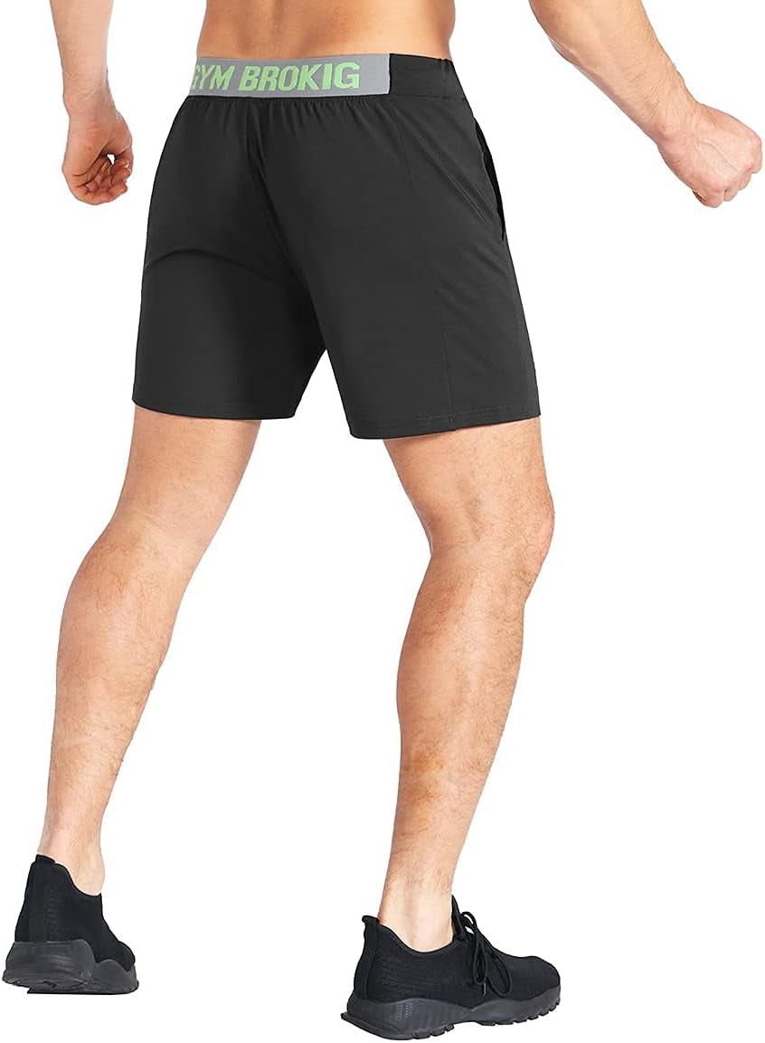 Men'S Lightweight Gym Shorts with Zip Pocket,Stretch Fitted Quick Dry Athletic Shorts Men for Workout Exercise