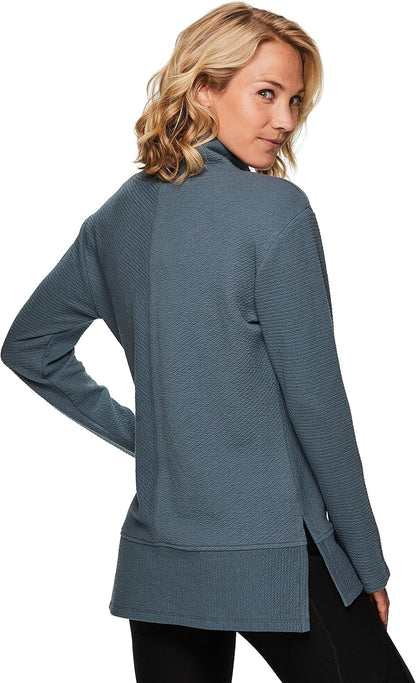 Active Women'S Ultra Soft Quilted Cowl Neck Pullover Sweater, Lightweight Mock Neck Tunic Sweatshirt with Thumbholes