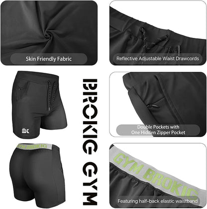 Men'S Lightweight Gym Shorts with Zip Pocket,Stretch Fitted Quick Dry Athletic Shorts Men for Workout Exercise