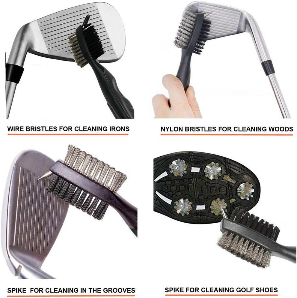 Golf Club Brush and Club Groove Cleaner 2 Ft Retractable Zip-Line Aluminum Carabiner, Lightweight and Stylish, Ergonomic Design, Easily Attaches to Golf Bag
