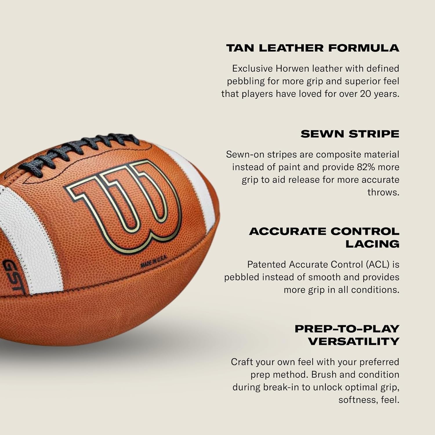 WILSON GST Leather Game Football - Official