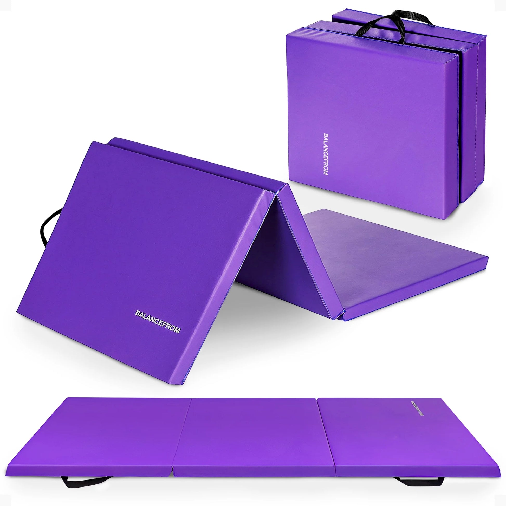 6 Ft. X 2 Ft. X 2 In. Three Fold Folding Exercise Mat with Carrying Handles for MMA, Gymnastics and Home Gym, Purple