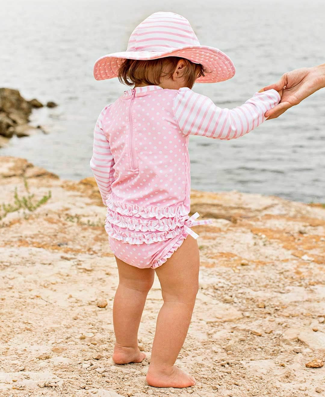 Baby Girls UPF 50+ Sun Protection Gingham Printed Long Sleeve One Piece Rash Guard Swimsuit with Zipper