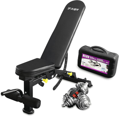 Home Gym Weight Bench Adjustable 66Lbs Cast Iron Dumbbell Set, Multifunctional Strength Training Bench Press Sets, Full Body Office Workout Sets for Men Women