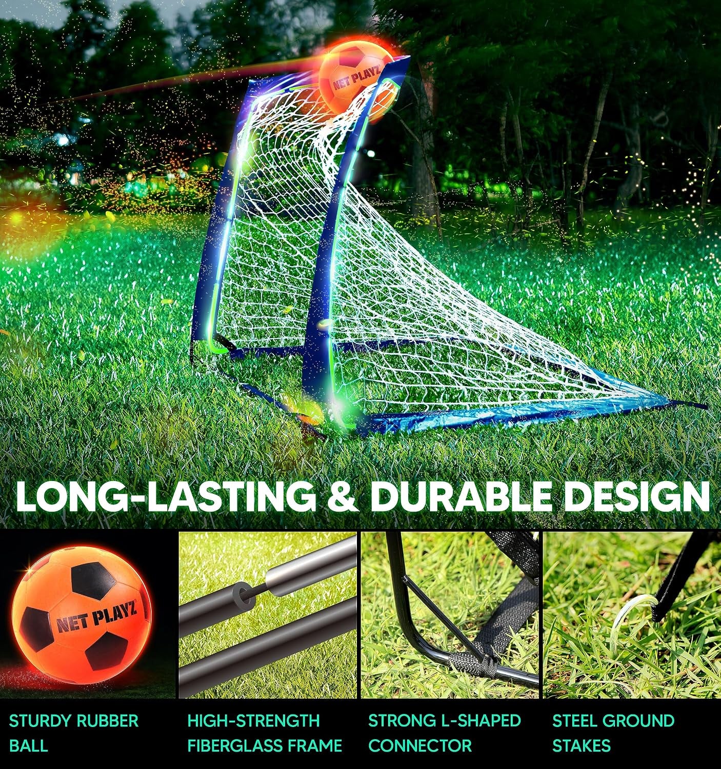 Light up Glow in the Dark Soccer Ball Soccer Net | Football Gift for Boys Girls Kids Teens & Youths