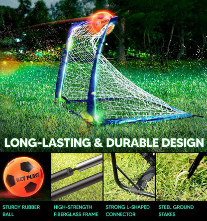 Light up Glow in the Dark Soccer Ball Soccer Net | Football Gift for Boys Girls Kids Teens & Youths