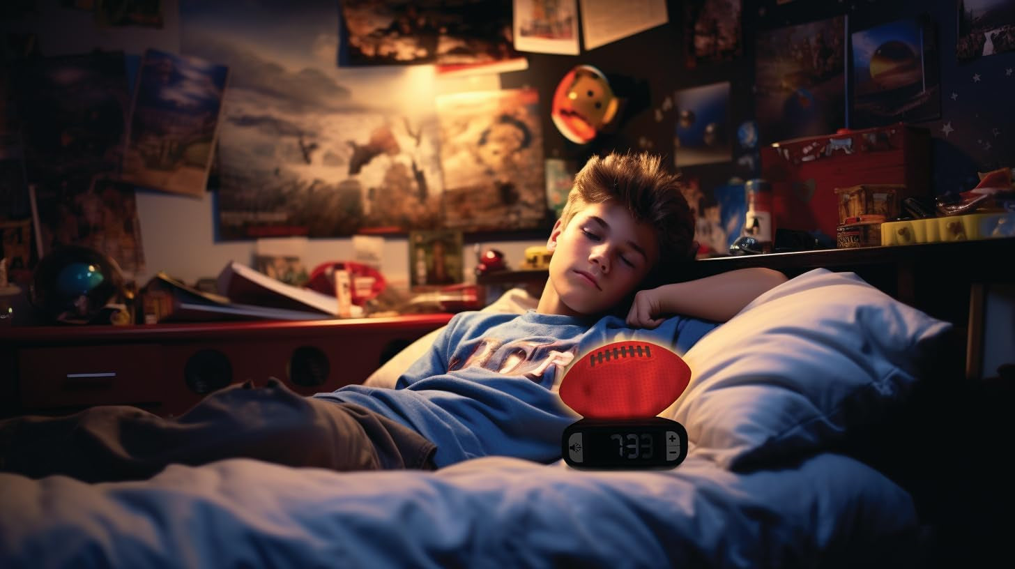 , American Football - Night Light Alarm Clock, Sounds and Melodies, Backlit LCD Screen, Luminescent, Snooze, Orange/Blue, RL800SO