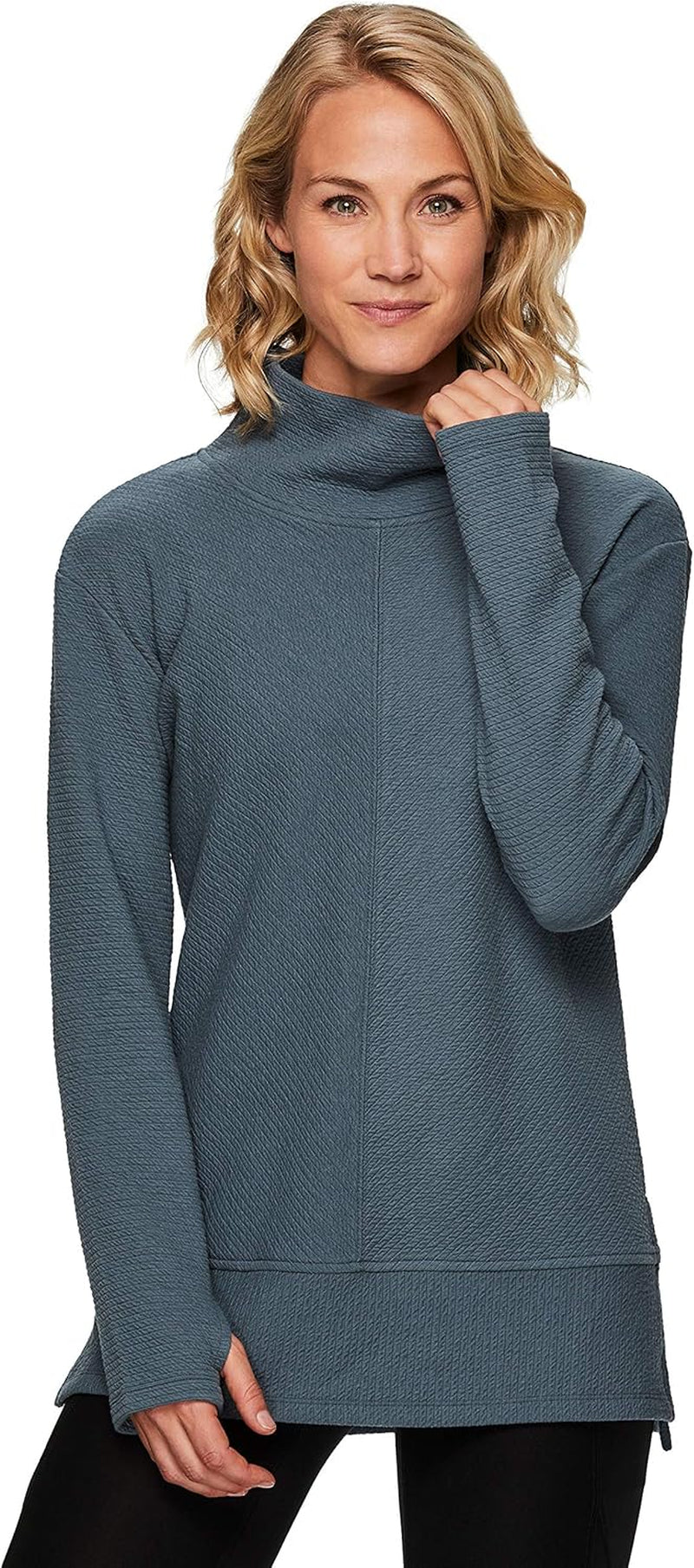 Active Women'S Ultra Soft Quilted Cowl Neck Pullover Sweater, Lightweight Mock Neck Tunic Sweatshirt with Thumbholes