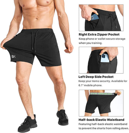 Men'S Lightweight Gym Shorts with Zip Pocket,Stretch Fitted Quick Dry Athletic Shorts Men for Workout Exercise