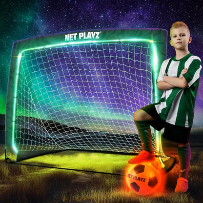 Light up Glow in the Dark Soccer Ball Soccer Net | Football Gift for Boys Girls Kids Teens & Youths