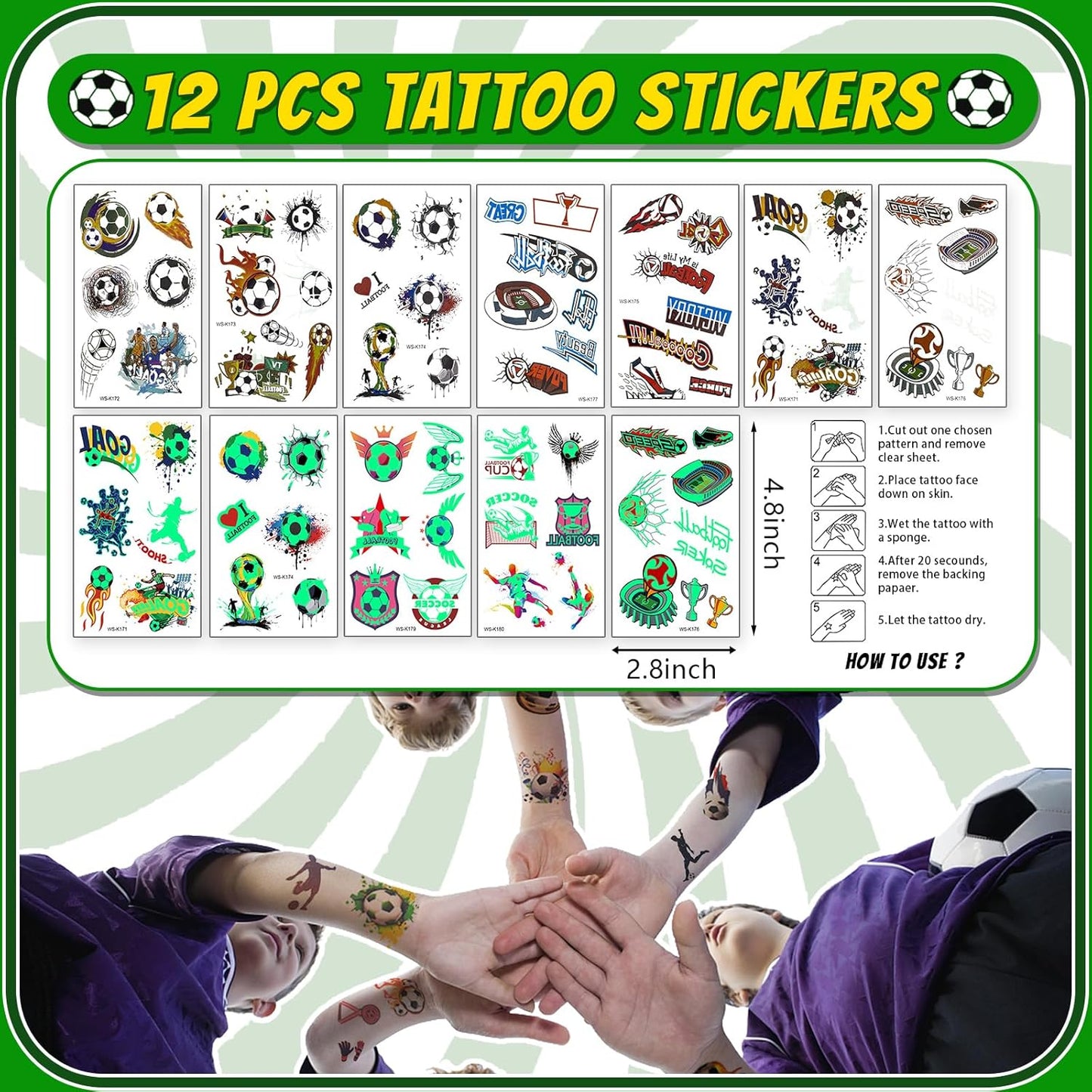 122 Pcs Soccer Party Favors Set with Goodie Bags, Slap Bracelets, Tattoo Stickers, Puzzle Toys, Stickers, Whistles, Party Supplies and Decorations