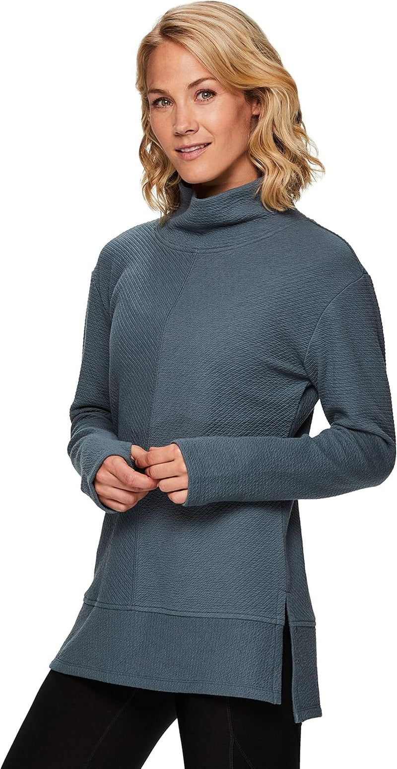 Active Women'S Ultra Soft Quilted Cowl Neck Pullover Sweater, Lightweight Mock Neck Tunic Sweatshirt with Thumbholes