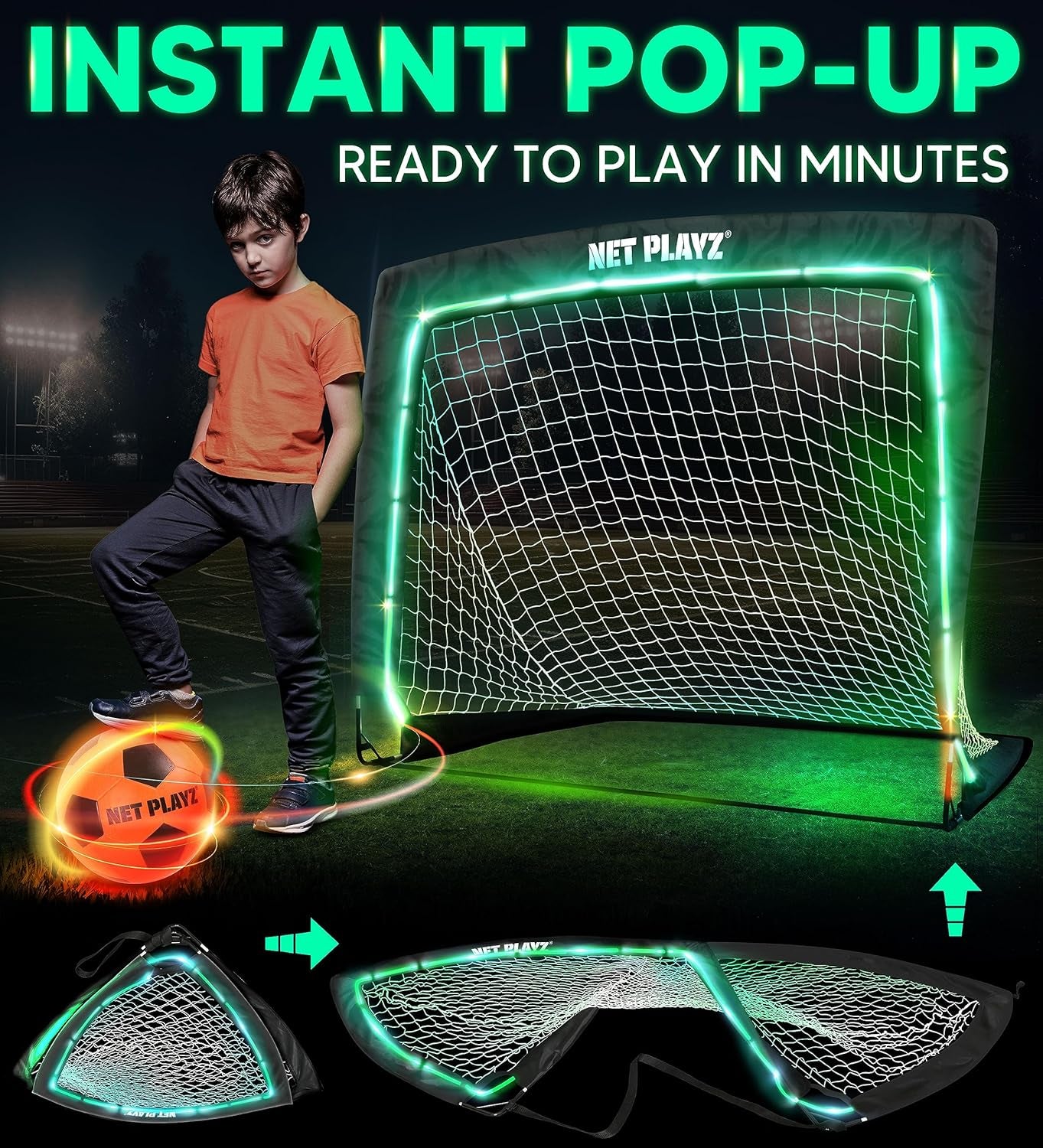 Light up Glow in the Dark Soccer Ball Soccer Net | Football Gift for Boys Girls Kids Teens & Youths