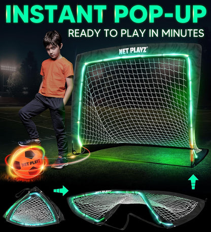 Light up Glow in the Dark Soccer Ball Soccer Net | Football Gift for Boys Girls Kids Teens & Youths