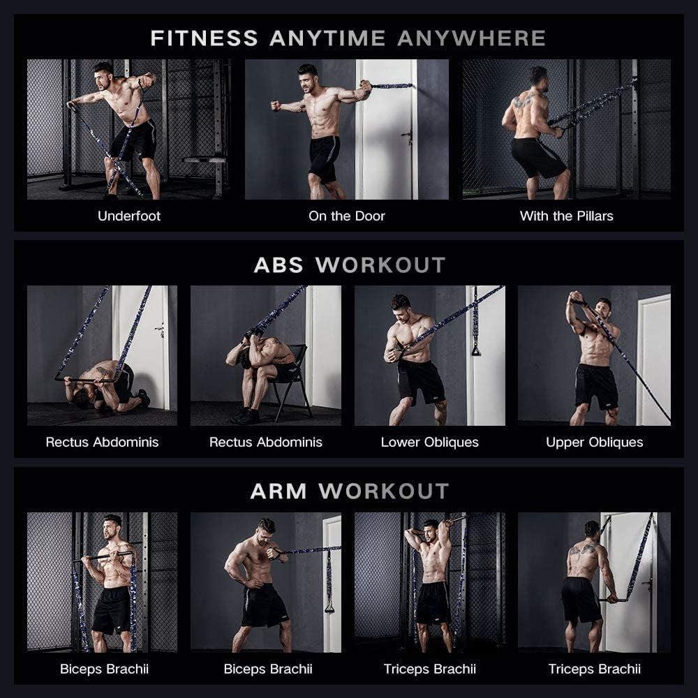 Portable Home Gym Set with Workout Bar, Bench Press Set, Squat Resistance Band, Door Anchor and More-Full Body Workout Equipment to Build Muscle and Shape Body