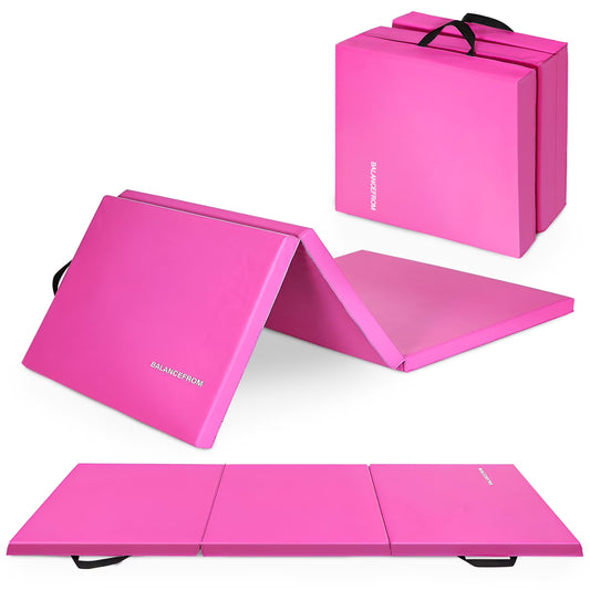 6 Ft. X 2 Ft. X 2 In. Three Fold Folding Exercise Mat with Carrying Handles for MMA, Gymnastics and Home Gym, Pink