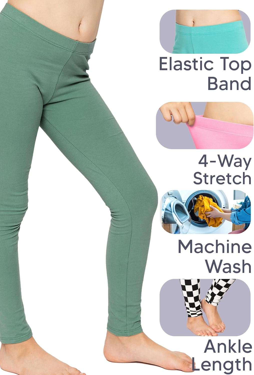 Oh so Soft Girls Leggings Soft Stretch Kids Leggings for Kids Footless Breathable Ankle Length Size 2-16