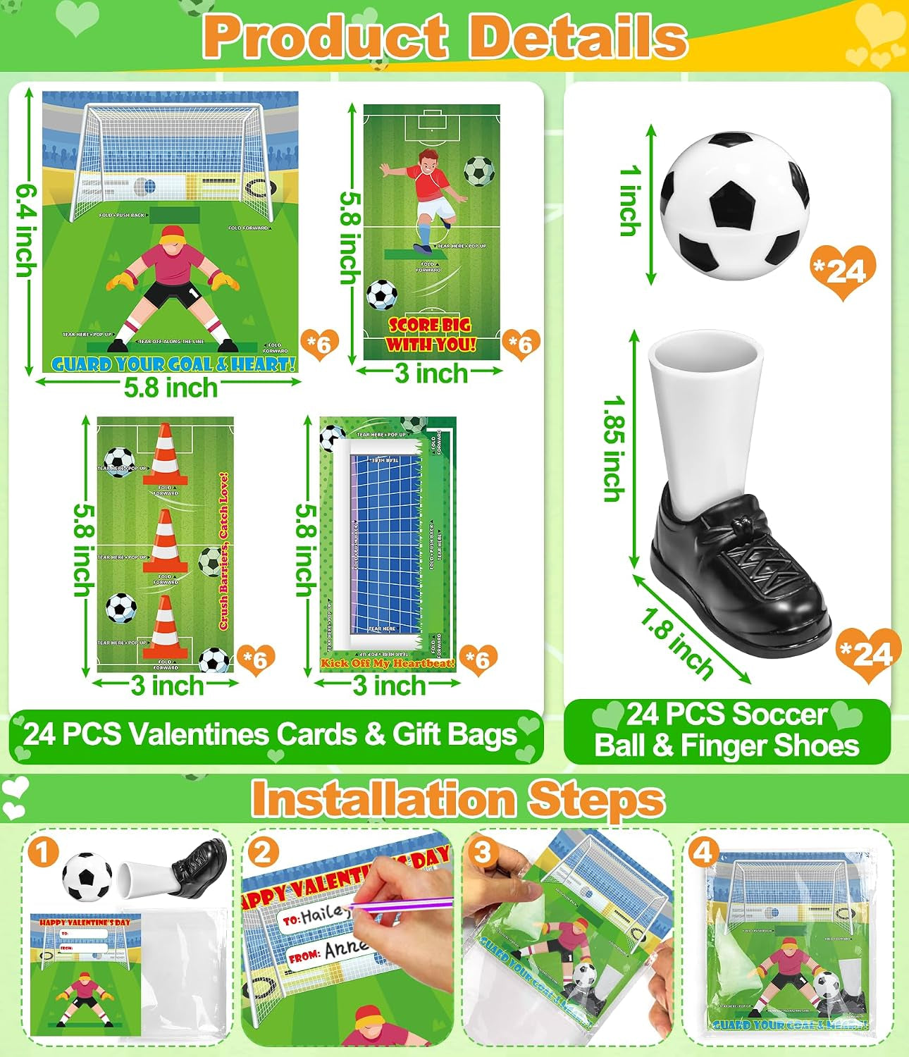 [3D Goal Cards]24 Pack Valentines Day Gifts for Kids Finger Soccer Game with Valentines Day Cards for Kids School,Football Balls Tabletop Game for Party Favors Toddles Boys Girls Class Exchange Prizes