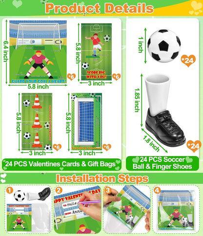 [3D Goal Cards]24 Pack Valentines Day Gifts for Kids Finger Soccer Game with Valentines Day Cards for Kids School,Football Balls Tabletop Game for Party Favors Toddles Boys Girls Class Exchange Prizes