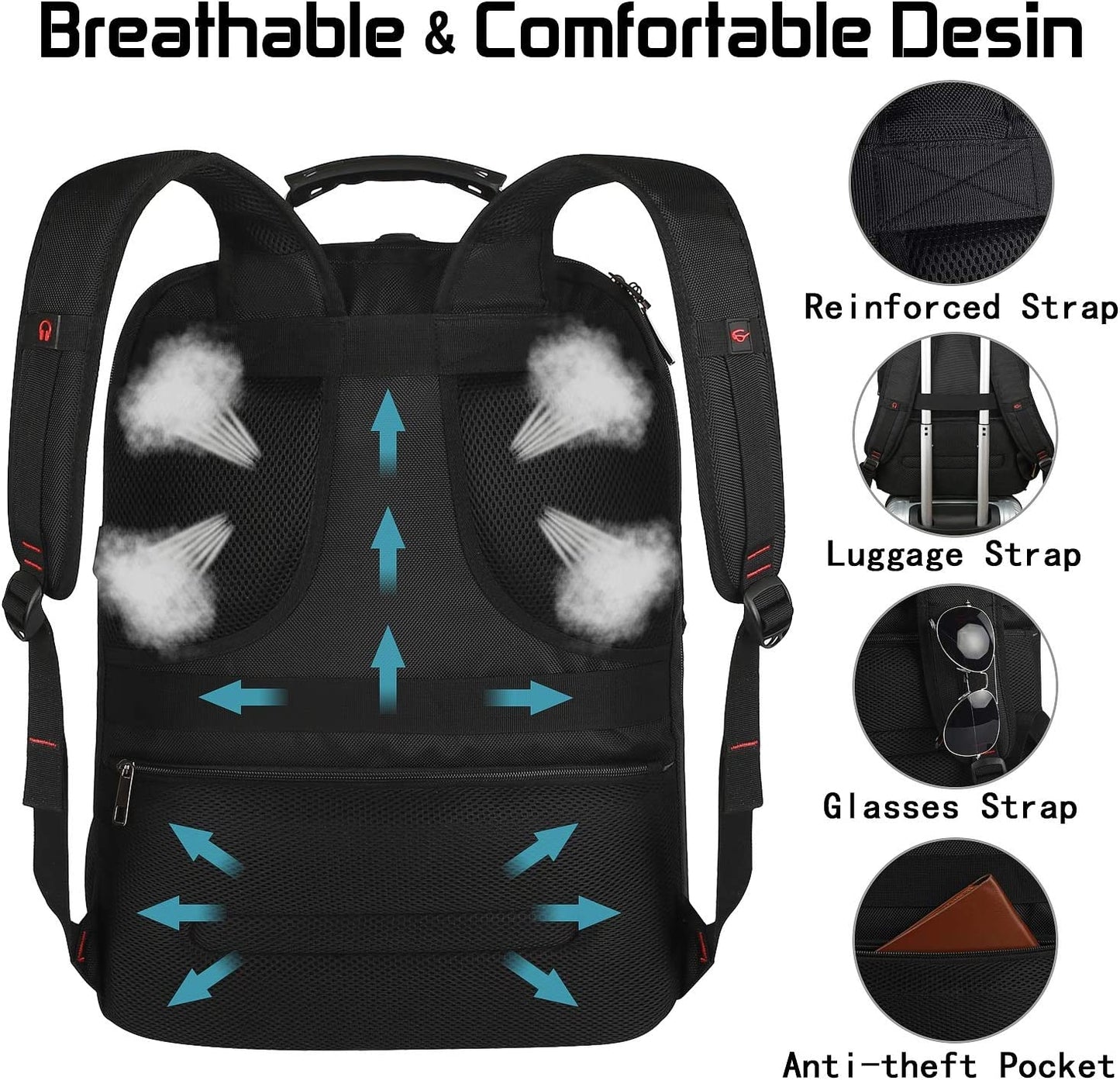 18.4 Laptop Backpack for Men, 55L-60L Extra Large Gaming Laptops Backpack, TSA Friendly Flight Approved RFID Anti-Theft Pocket, Water Resistant Suiltable for Travel Business Work
