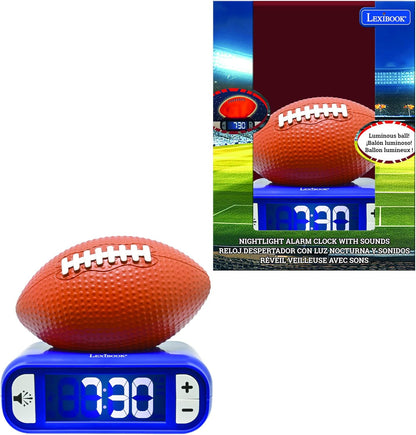, American Football - Night Light Alarm Clock, Sounds and Melodies, Backlit LCD Screen, Luminescent, Snooze, Orange/Blue, RL800SO