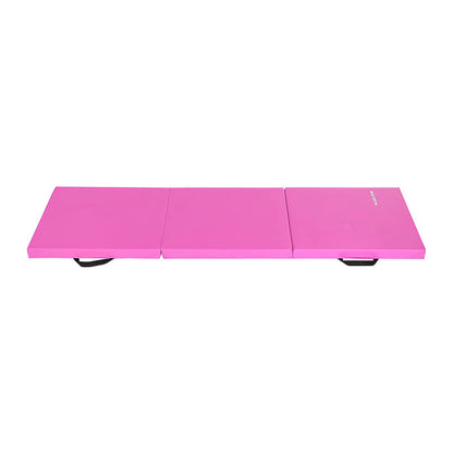 6 Ft. X 2 Ft. X 2 In. Three Fold Folding Exercise Mat with Carrying Handles for MMA, Gymnastics and Home Gym, Pink